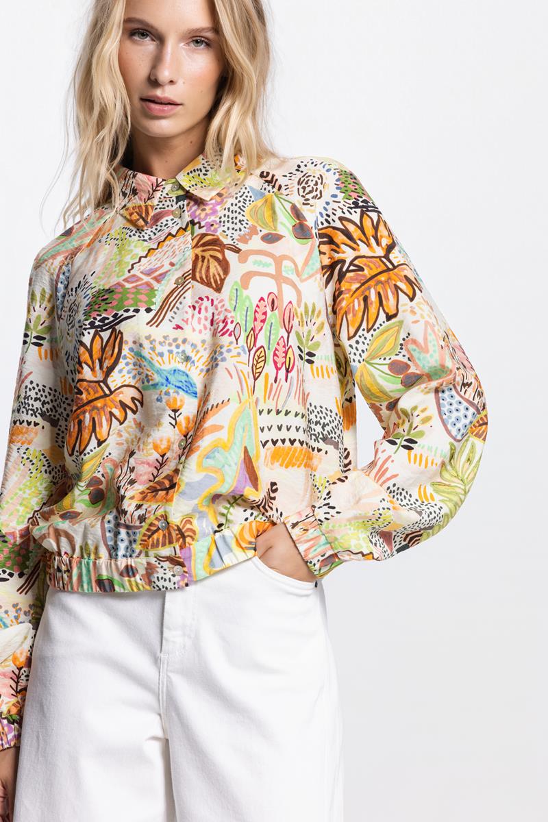 VANNA BLOUSE MET ELASTISCHE BOORDEN IN MULTICOLOR