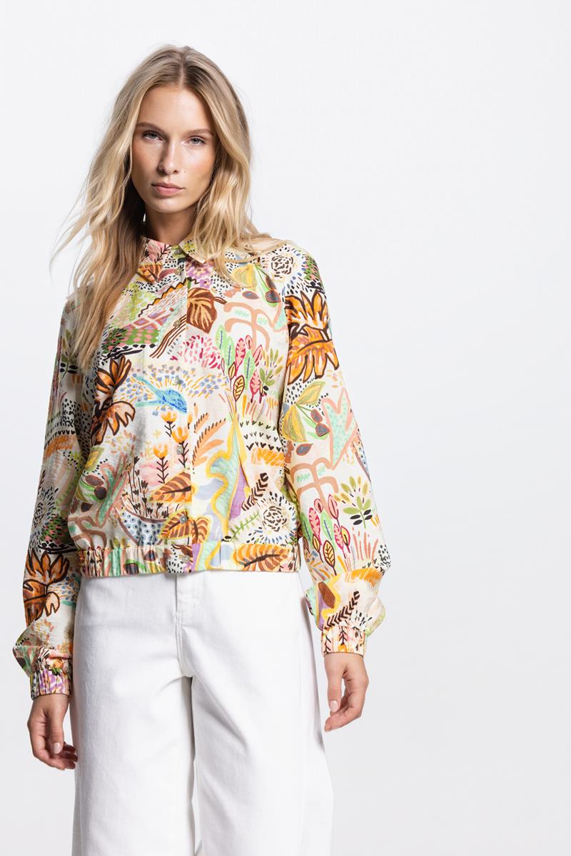 VANNA BLOUSE MET ELASTISCHE BOORDEN IN MULTICOLOR