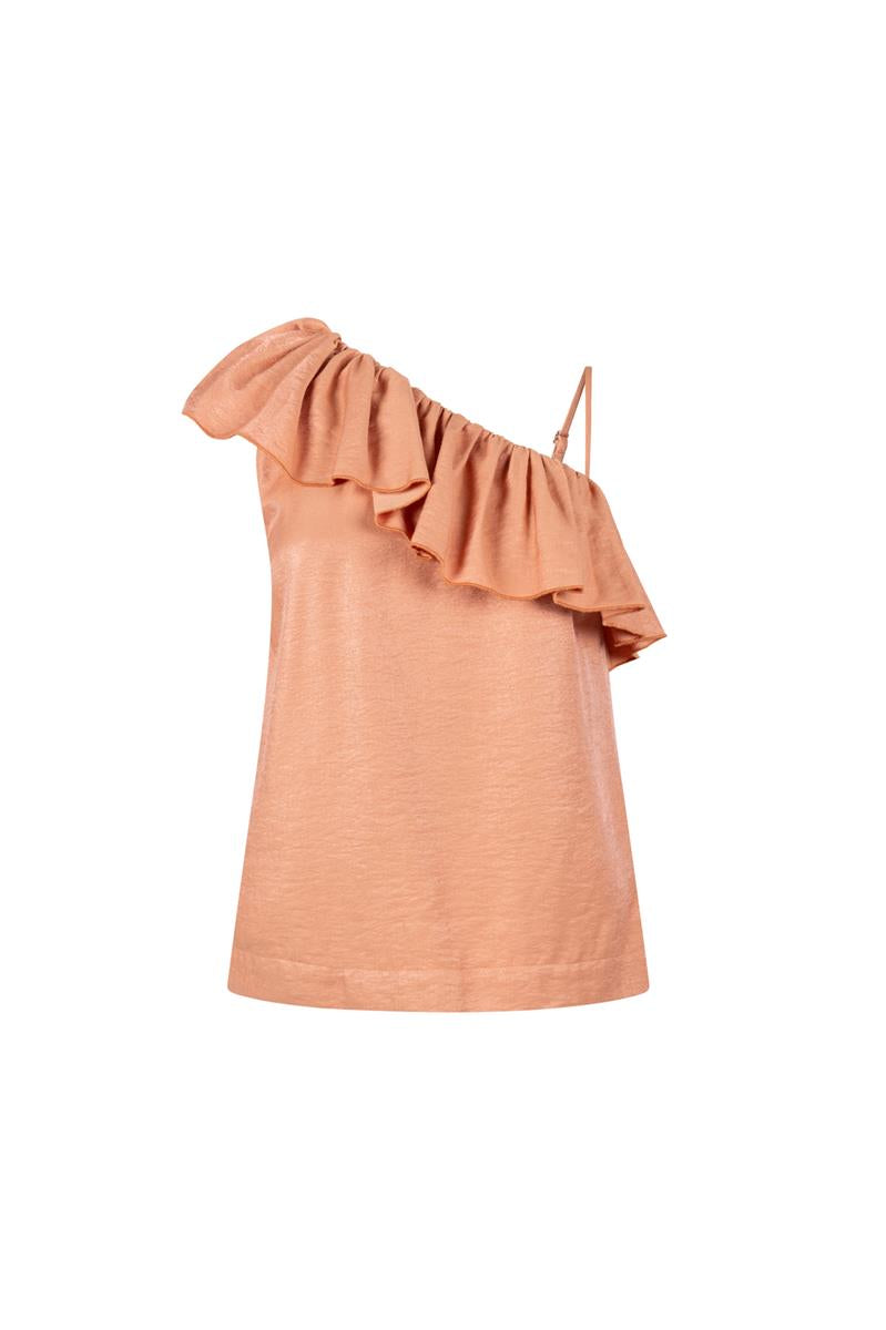 VIE ONE SHOULDER TOP IN DONKER PERZIK