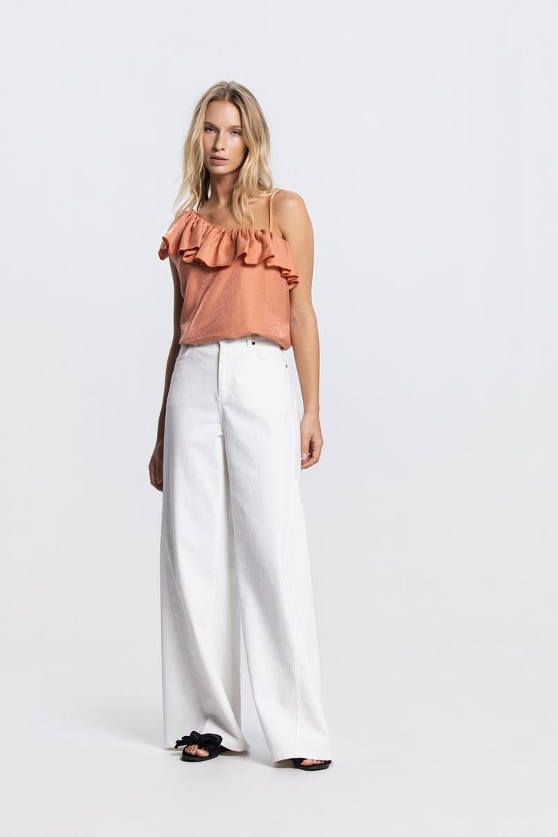 VIE ONE SHOULDER TOP IN DONKER PERZIK