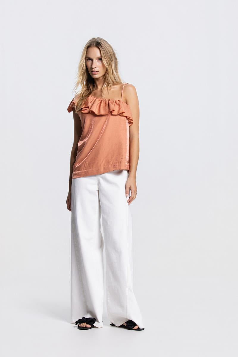 VIE ONE SHOULDER TOP IN DONKER PERZIK