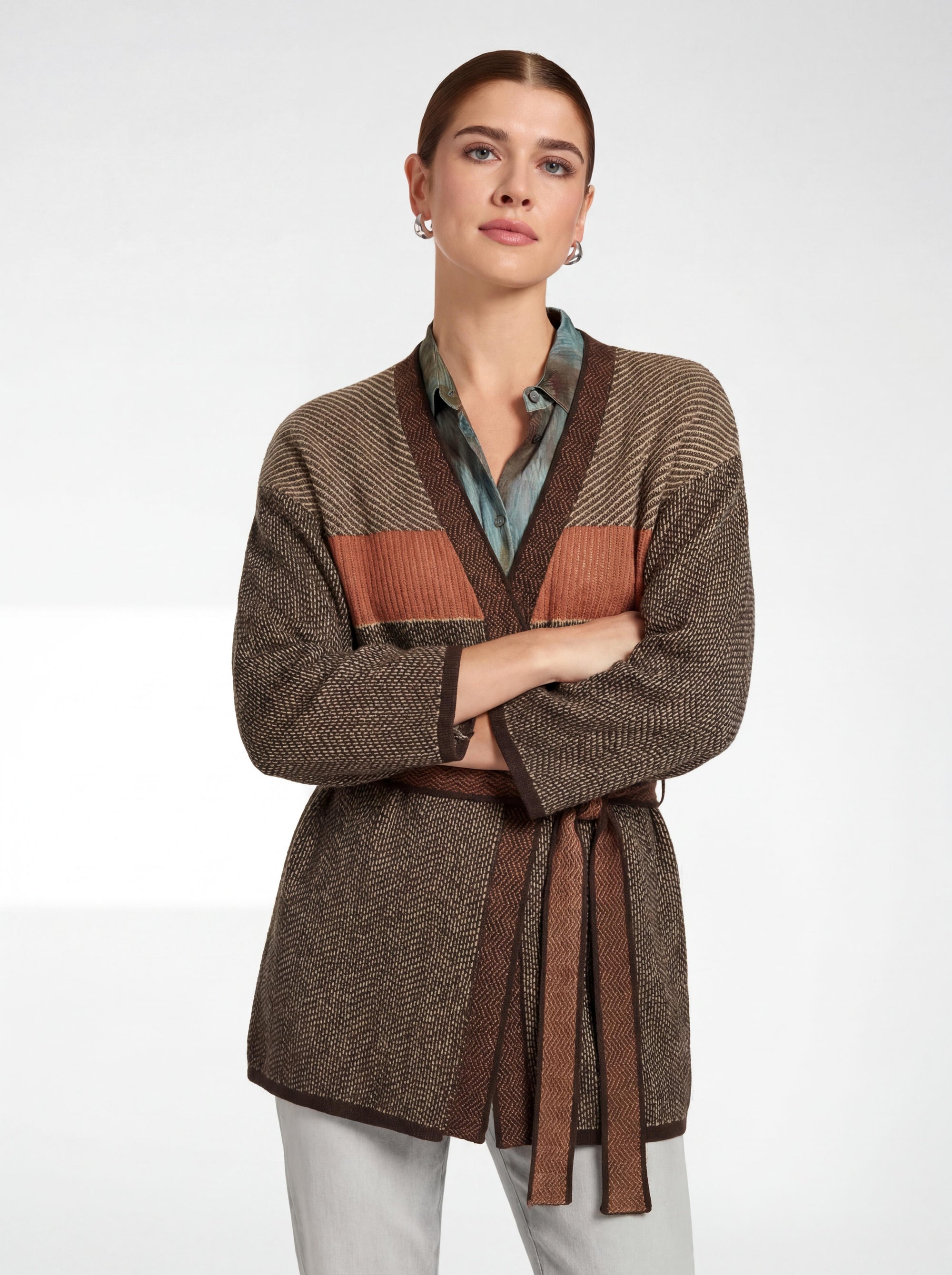 Pure Wool Cardigan Jacquard Bali Bruin – Elena Mirò