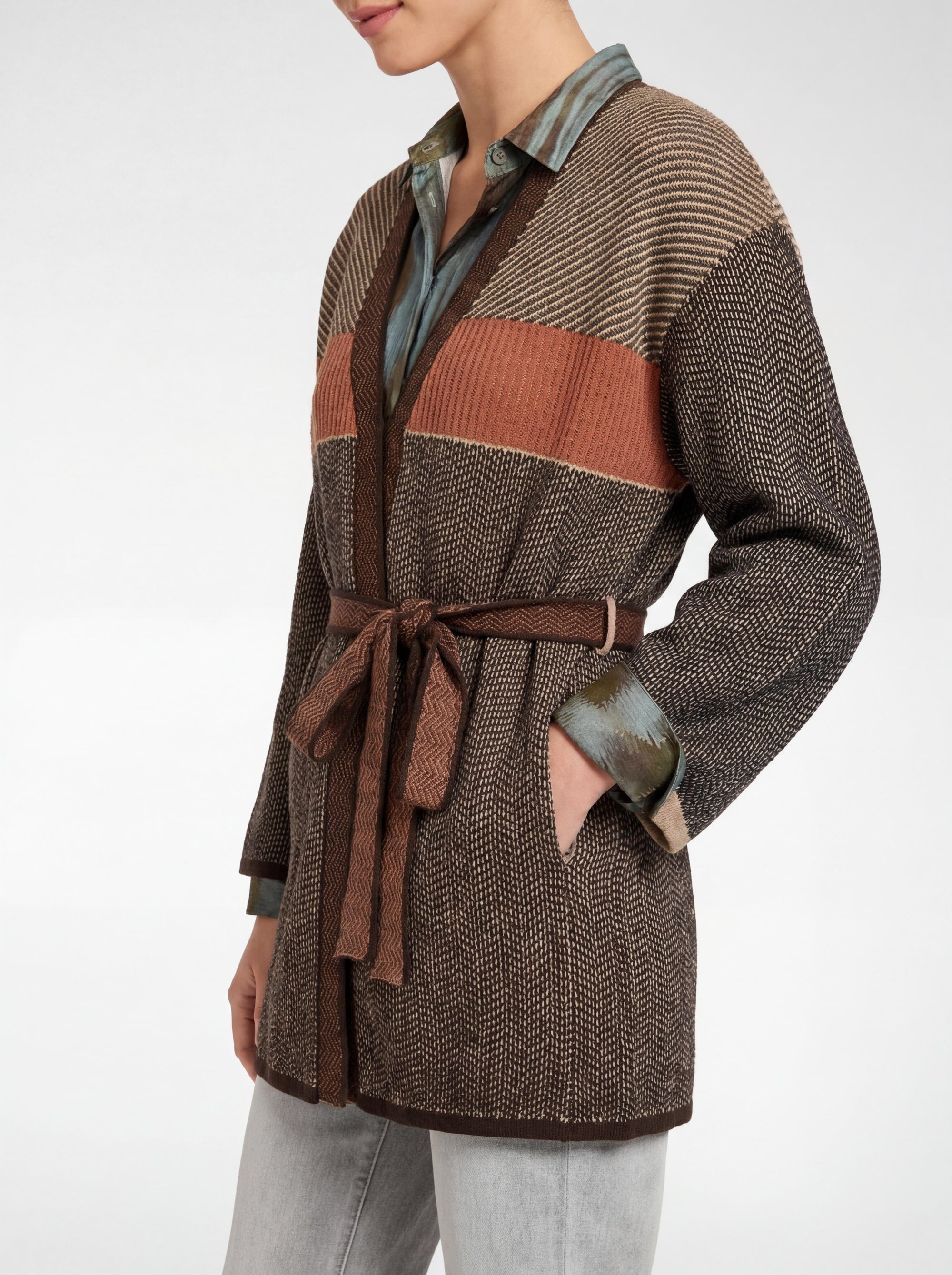 Pure Wool Cardigan Jacquard Bali Bruin – Elena Mirò