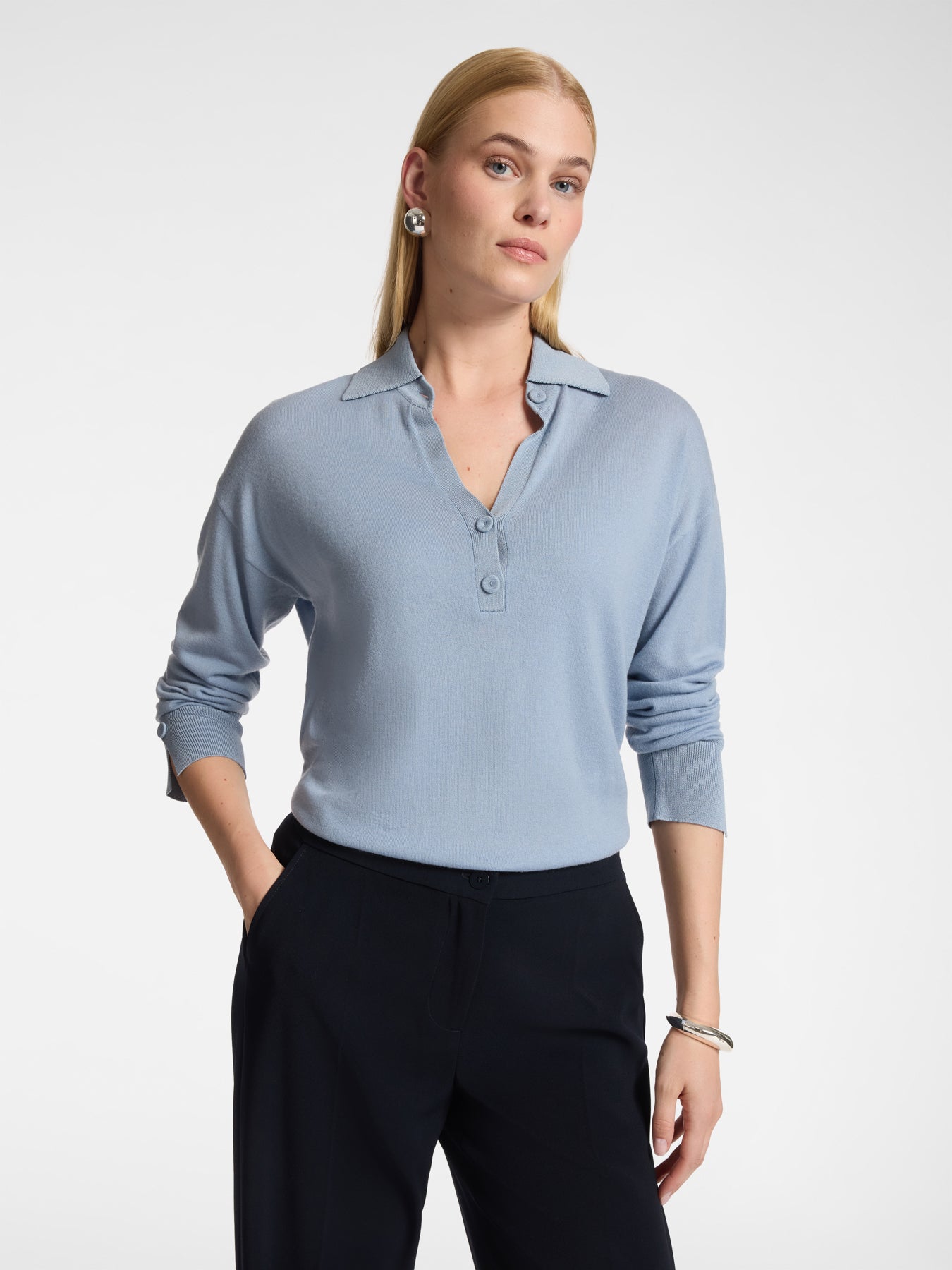 Polo Neck Jumper Pure Wool Frozen Blue – Elena Mirò