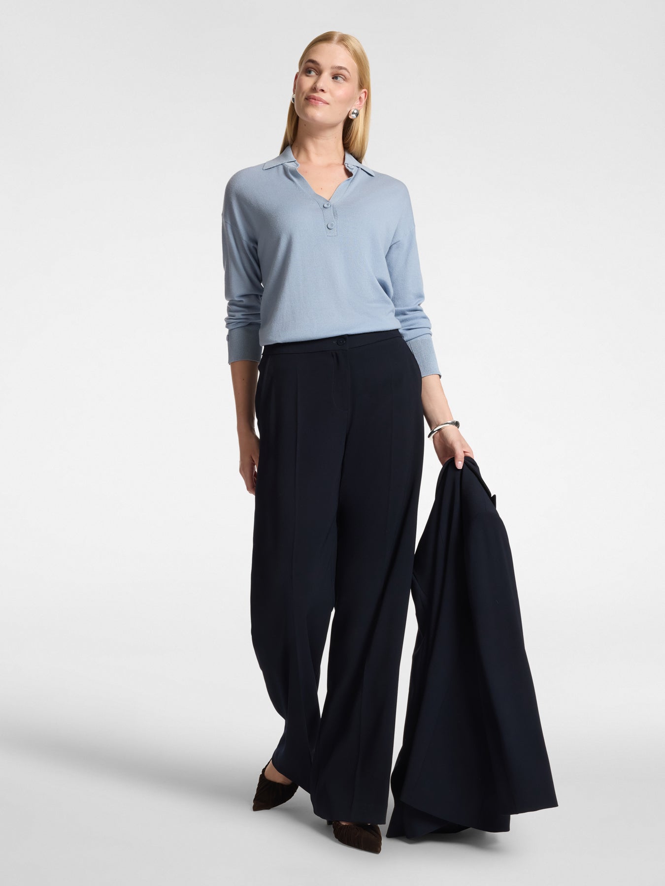 Polo Neck Jumper Pure Wool Frozen Blue – Elena Mirò