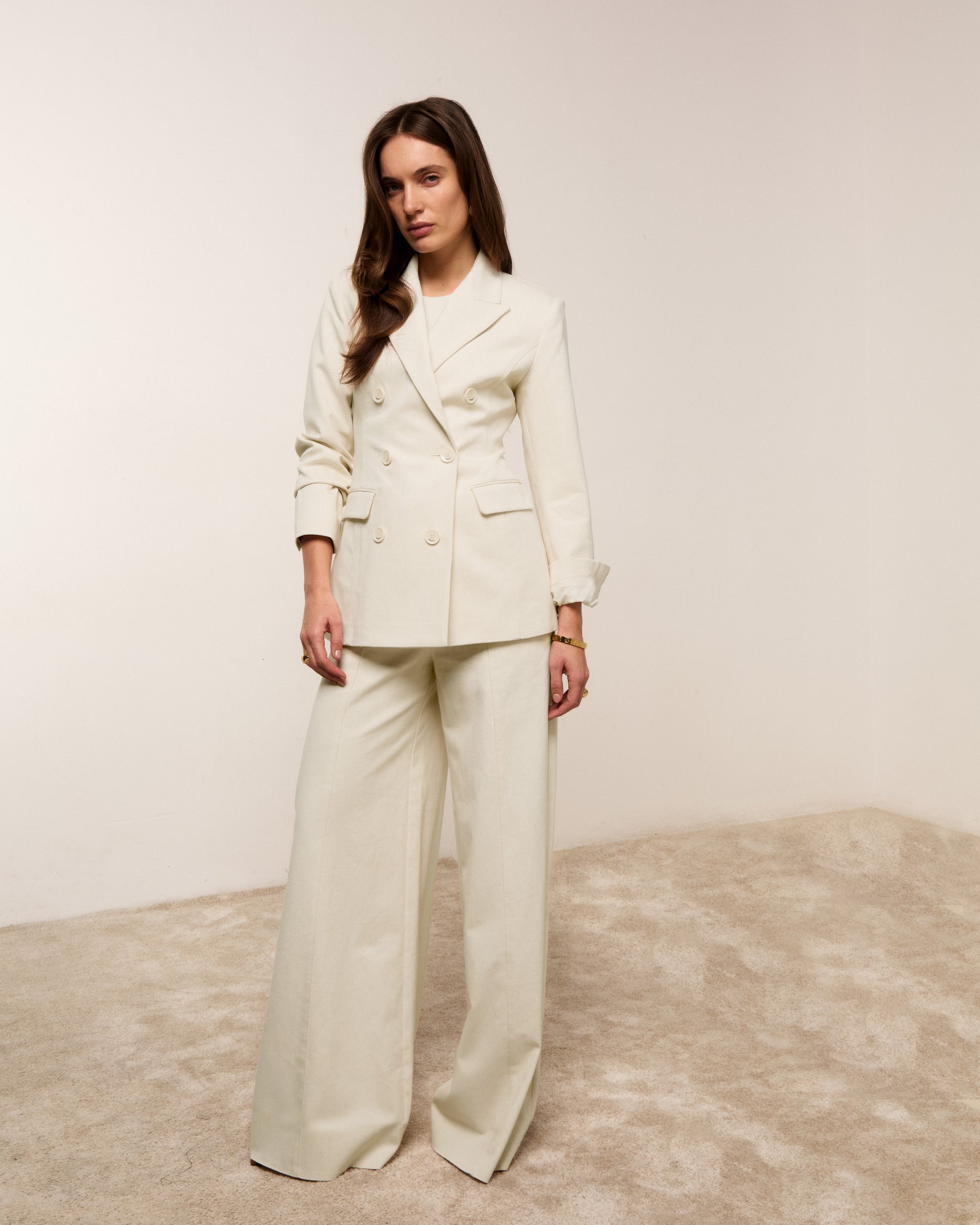 JV-MAUREEN high waisted wide leg jeans - ecru