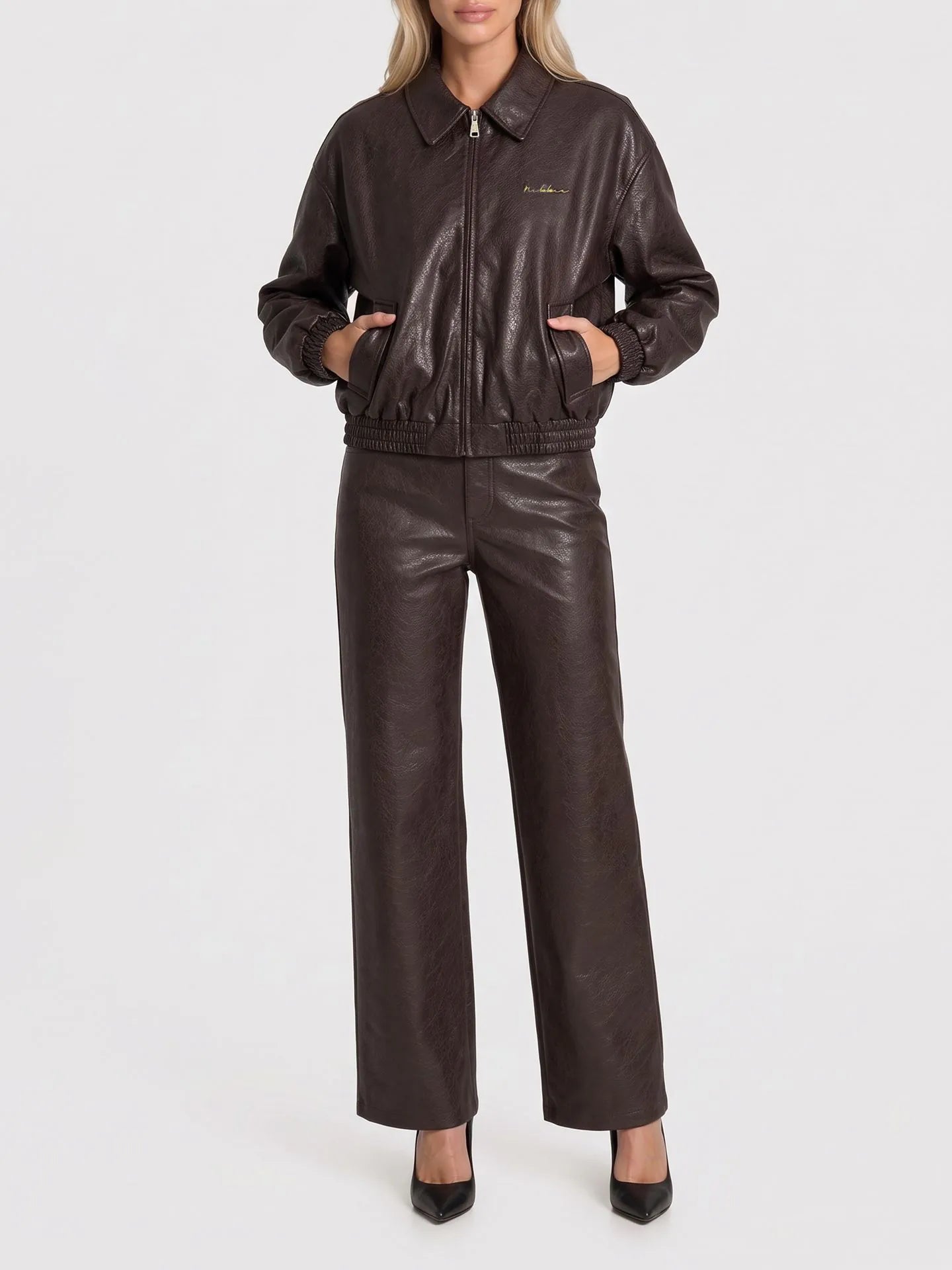 Anisa Pants Imitatieleer wide leg pantalon
