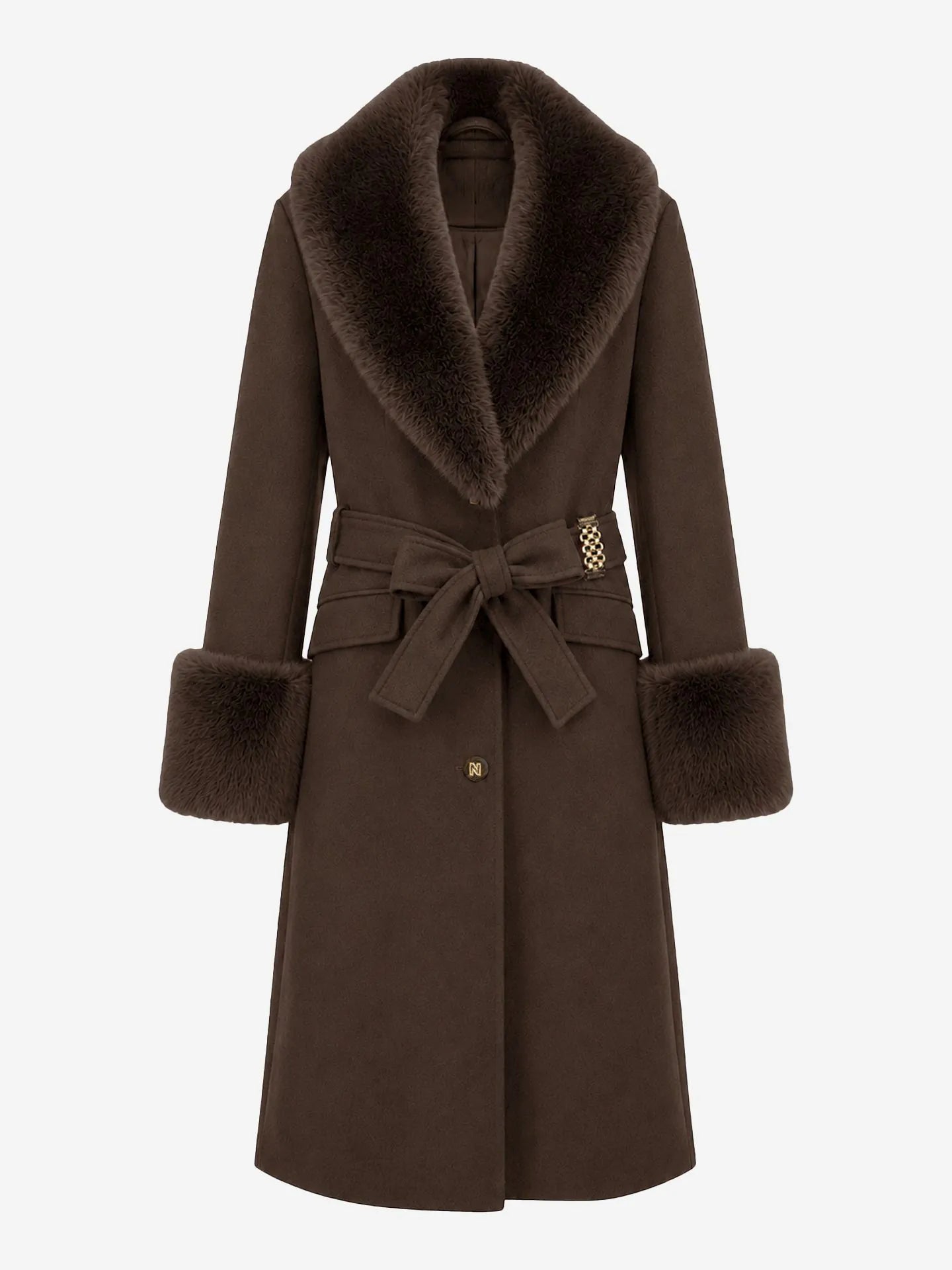 Auria Coat Lange manteljas met imitatiebont details