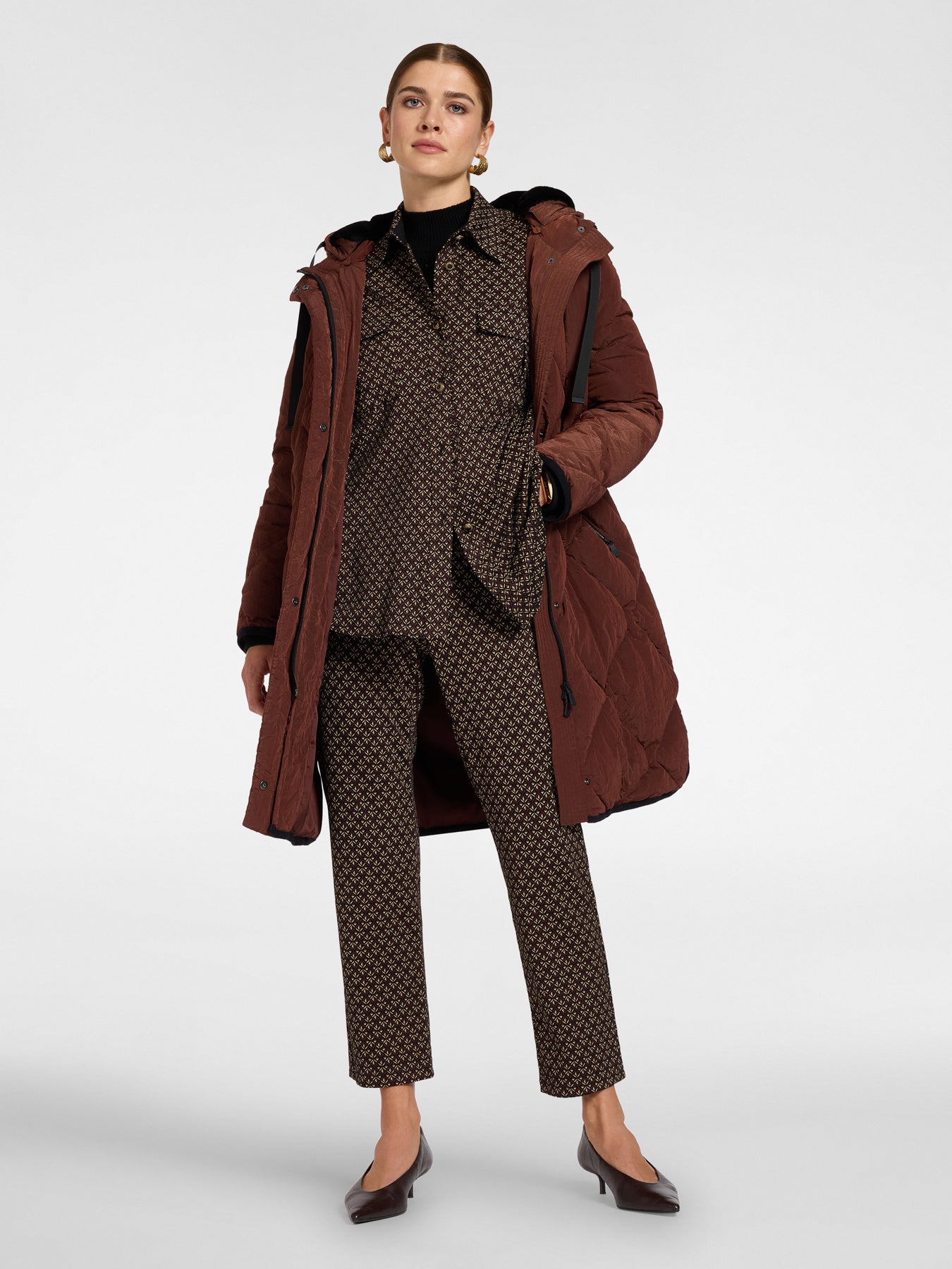 Pull-On Broek Stretch Jacquard – Multi Dark Brown