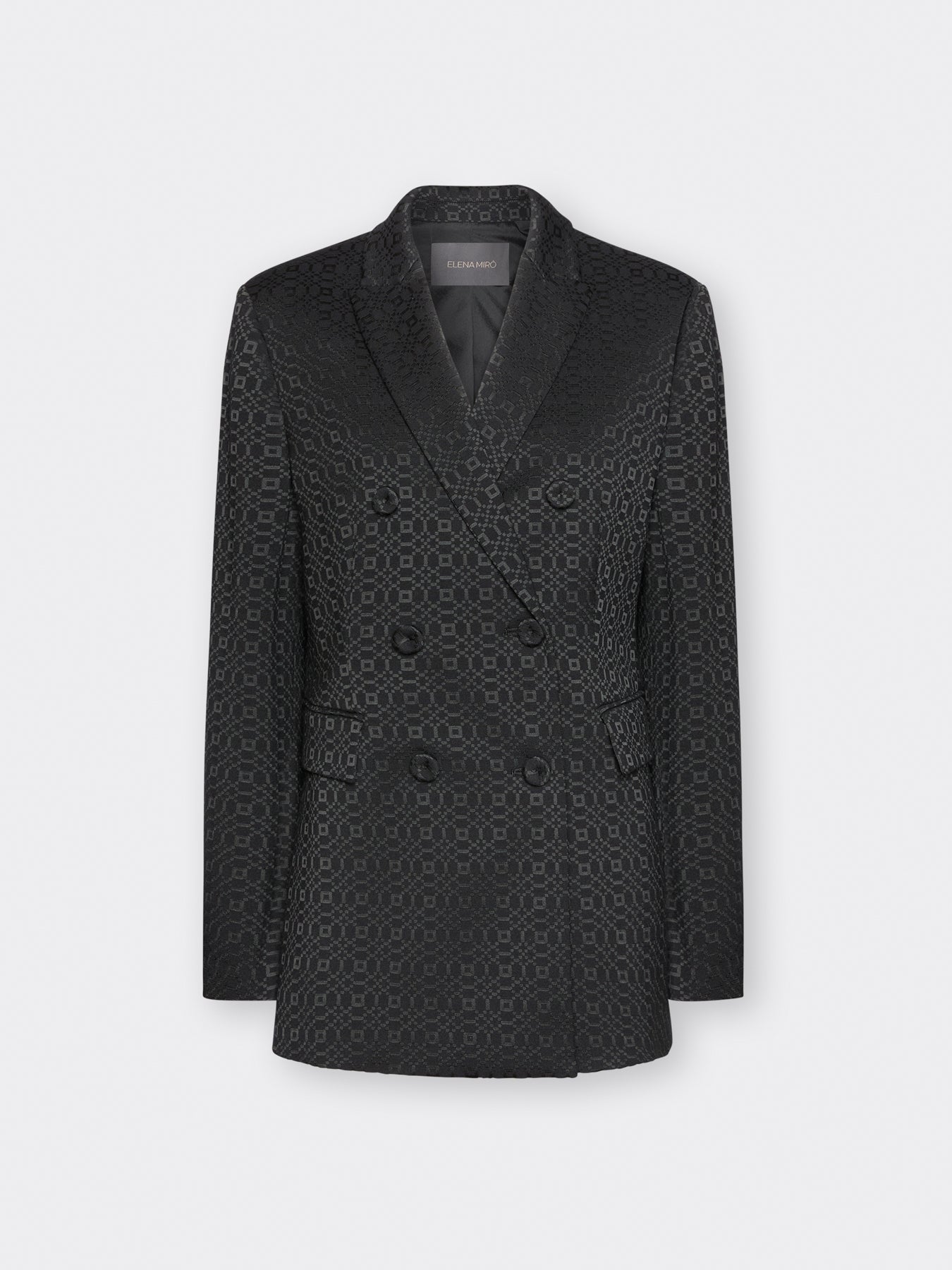 Dubbelrijige Blazer Geometric Jacquard Stretch – Antraciet