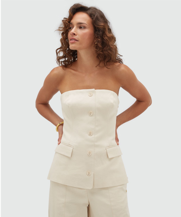 Fitted bustier van katoen - ecru