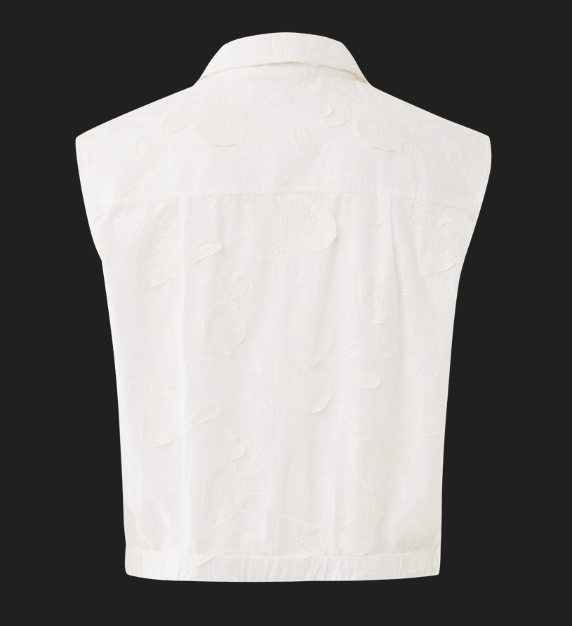 3D Flower Blouse – Mexx | Witte Jacquard Blouse met Bloemendetails