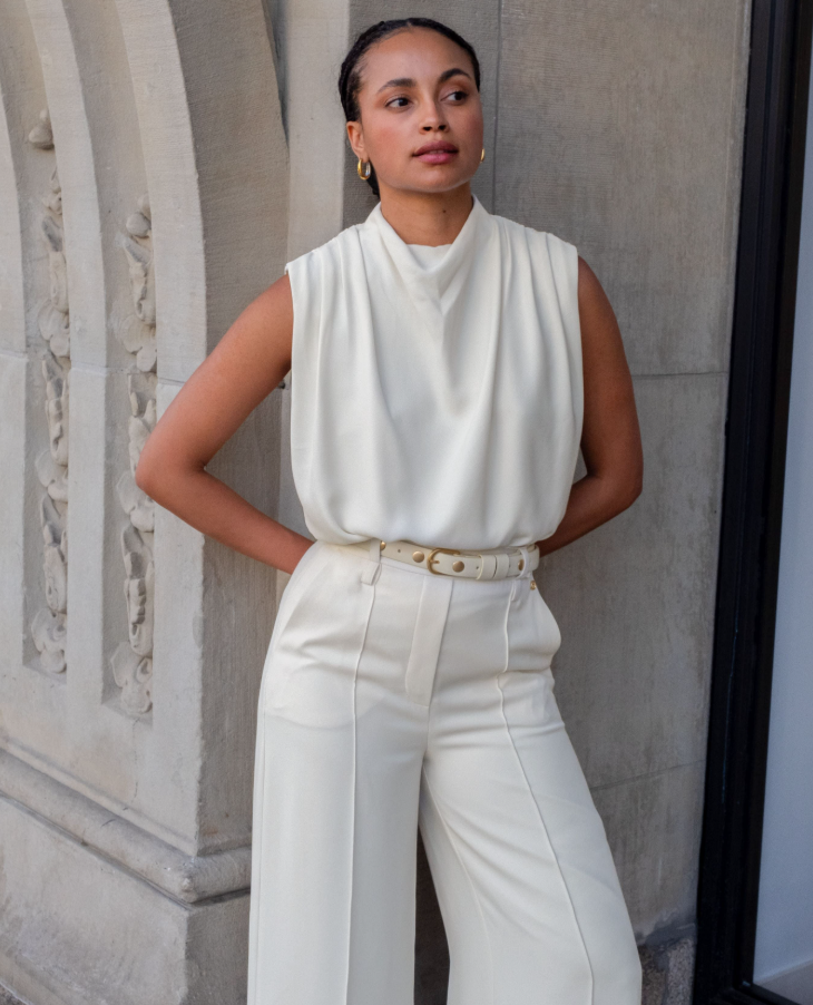 ESSA - High Waisted Wide Leg Pantalon - Off White