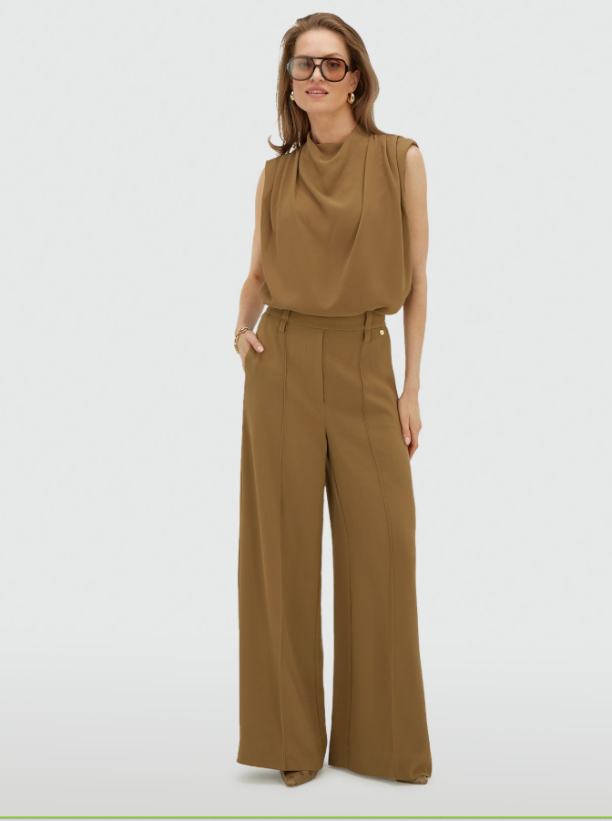 ESSA - High Waisted Wide Leg Pantalon - Khaki