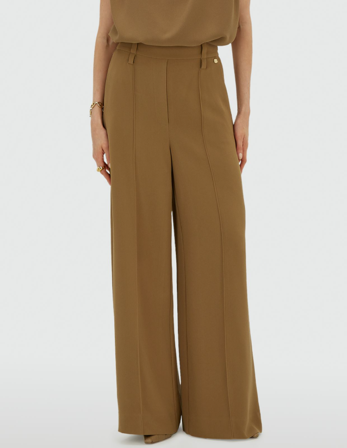 ESSA - High Waisted Wide Leg Pantalon - Khaki