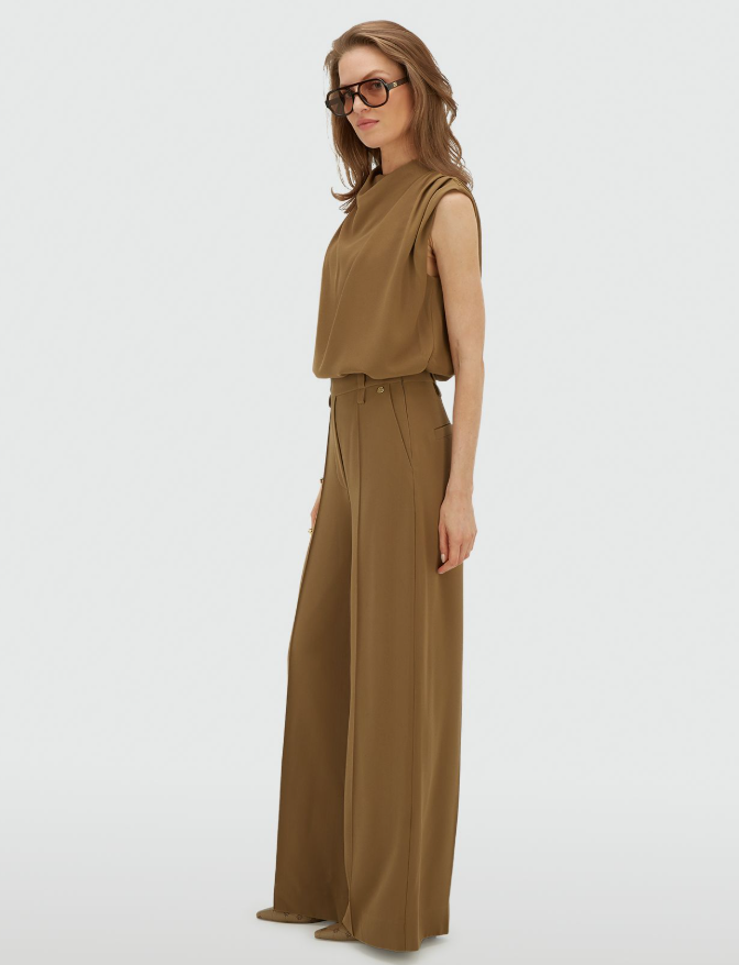 ESSA - High Waisted Wide Leg Pantalon - Khaki