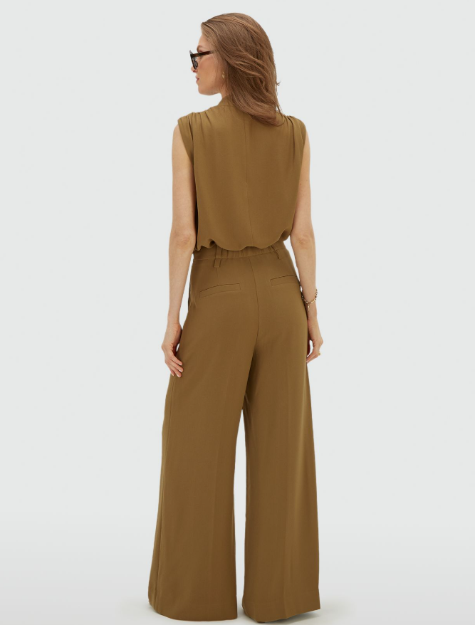 ESSA - High Waisted Wide Leg Pantalon - Khaki