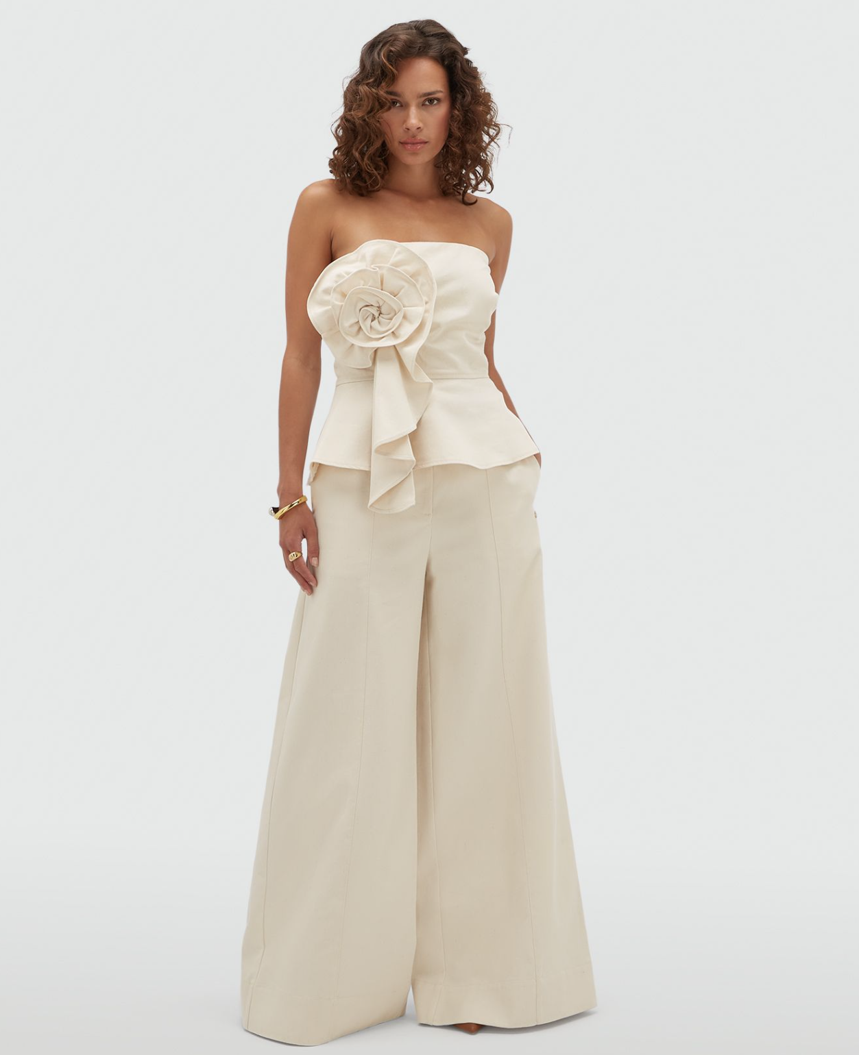 JV-MAUREEN high waisted wide leg jeans - ecru