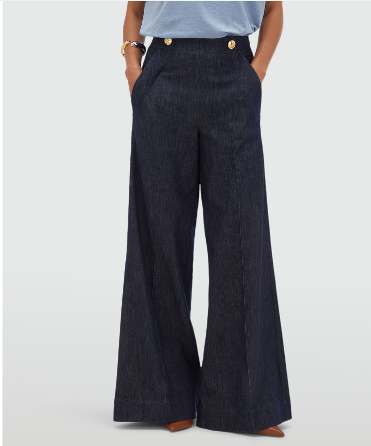 JV-INDRA high waisted wide leg pantalon - dark blue chambray