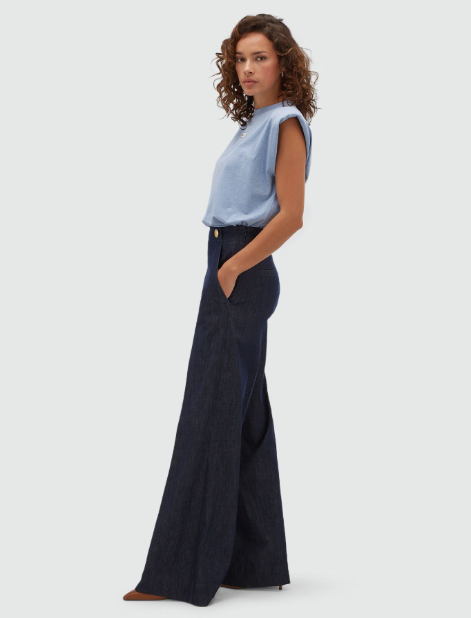JV-INDRA high waisted wide leg pantalon - dark blue chambray