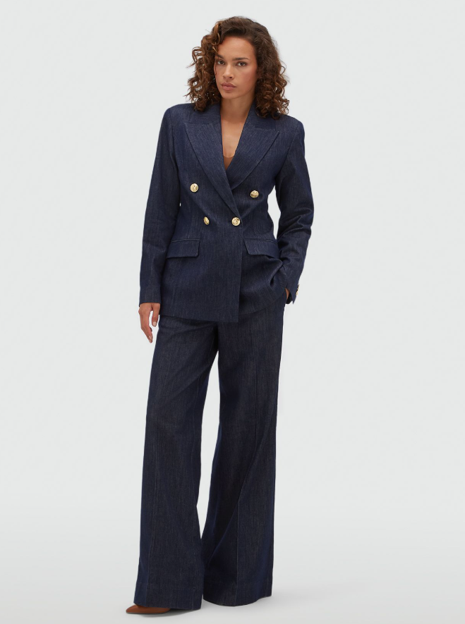 JV-INDRA high waisted wide leg pantalon - dark blue chambray