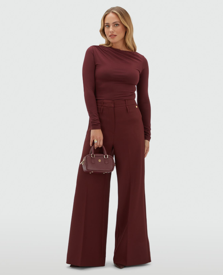 SKY high waisted wide leg pantalon - burgundy