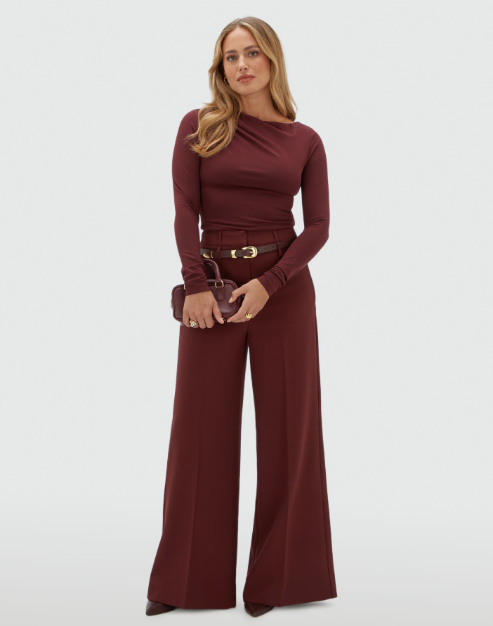 SKY high waisted wide leg pantalon - burgundy