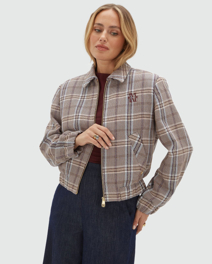 PEPPER oversized jacket - cognac check