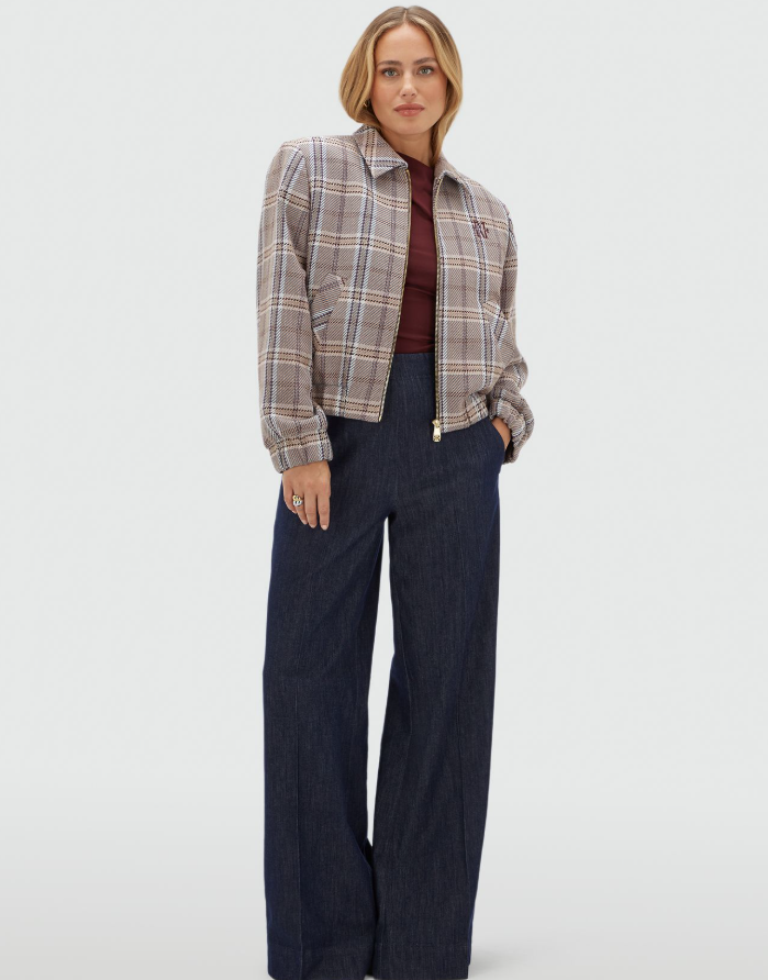 PEPPER oversized jacket - cognac check