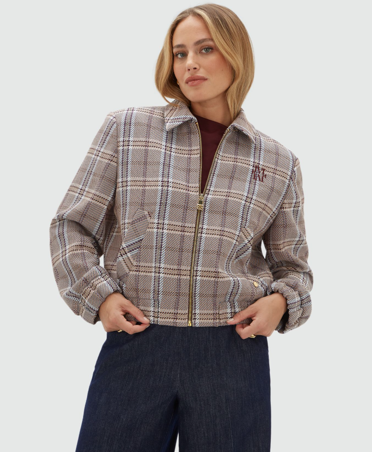 PEPPER oversized jacket - cognac check