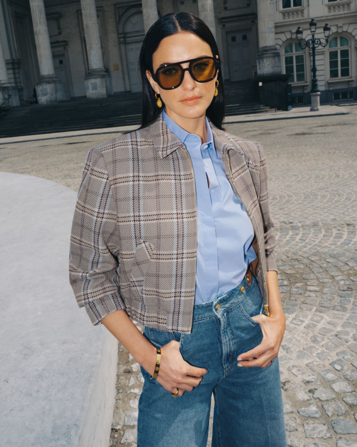 PEPPER oversized jacket - cognac check