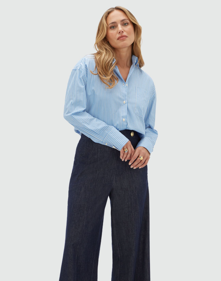 SISSIE oversized blouse - frozen blue stripe