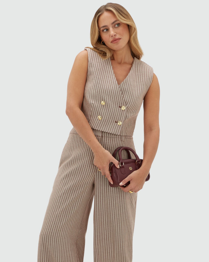 JORJA cropped gilet - burgundy stripe