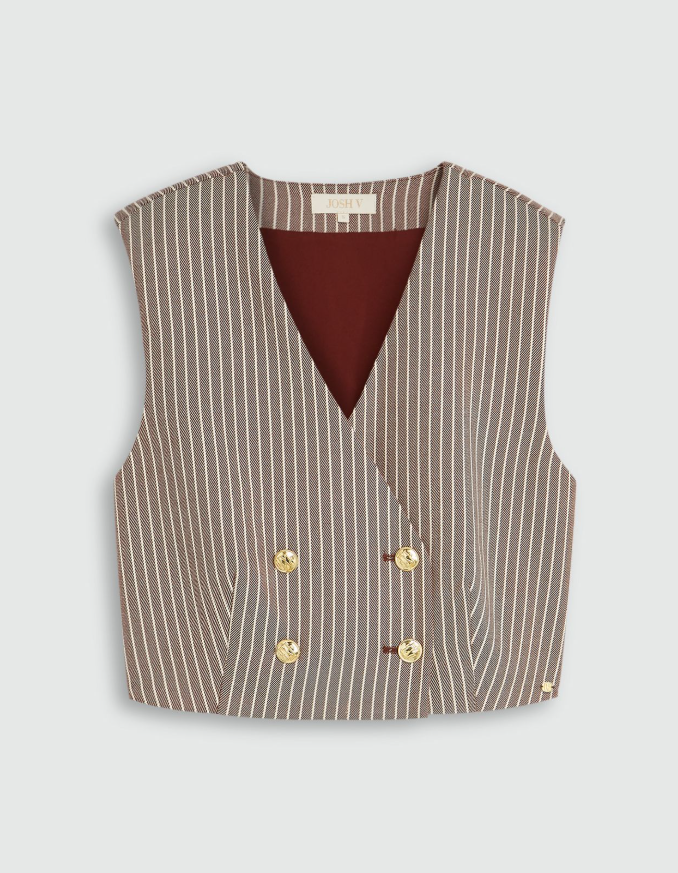 JORJA cropped gilet - burgundy stripe