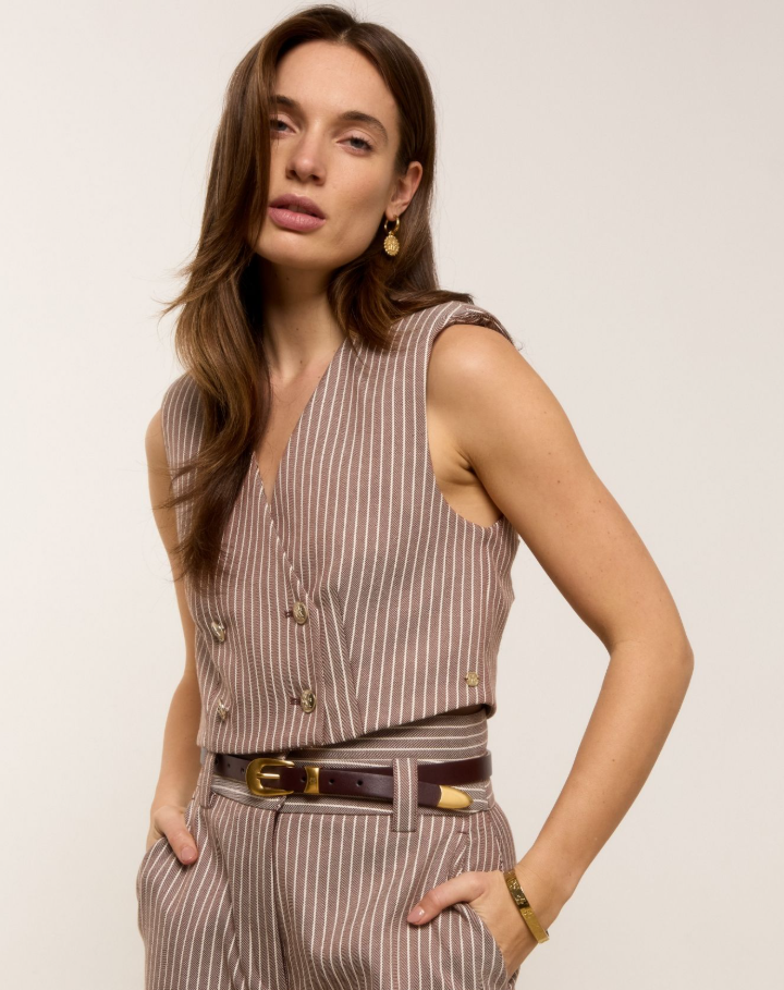JORJA cropped gilet - burgundy stripe