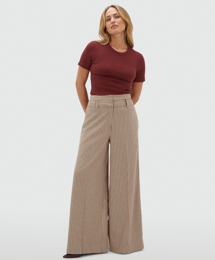 SCOUT high waisted wide leg pantalon - burgundy stripe