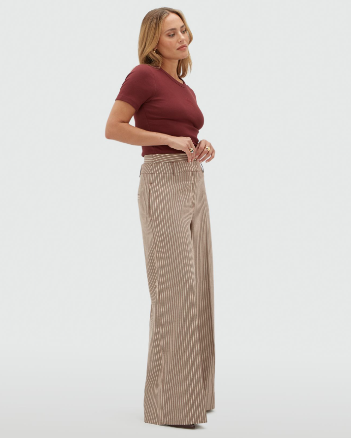 SCOUT high waisted wide leg pantalon - burgundy stripe