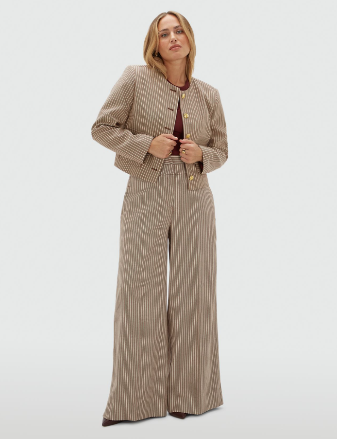 SCOUT high waisted wide leg pantalon - burgundy stripe