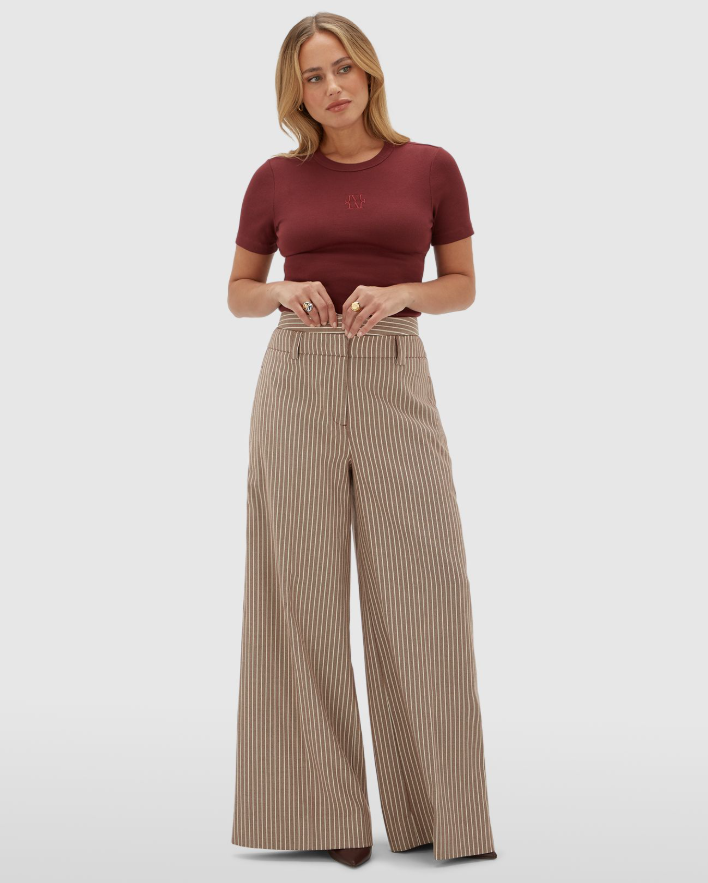SCOUT high waisted wide leg pantalon - burgundy stripe