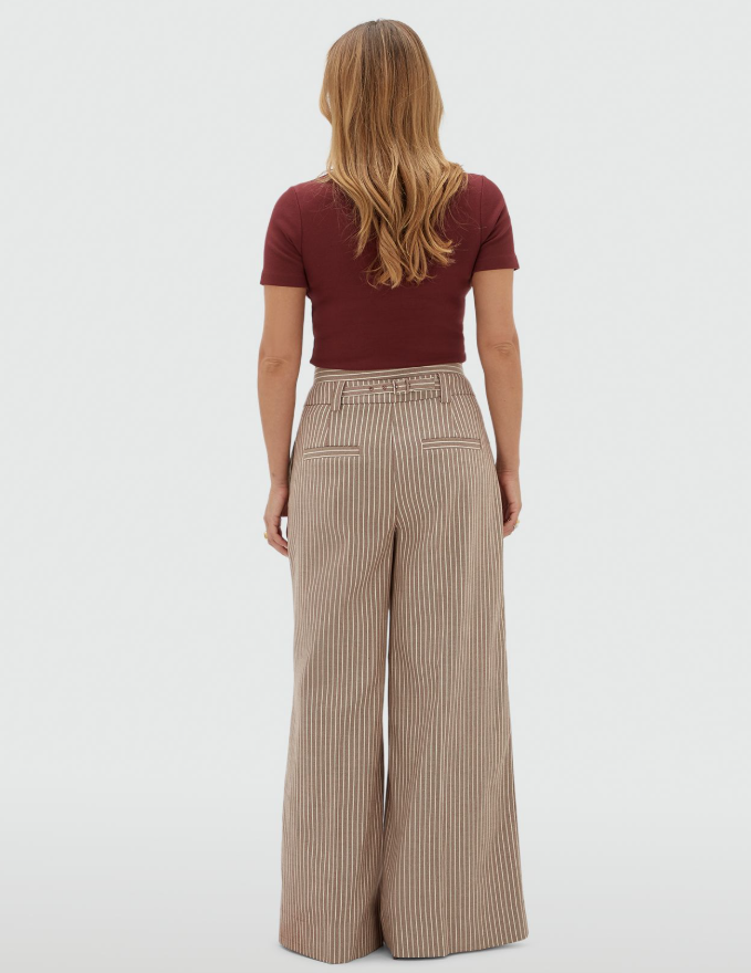 SCOUT high waisted wide leg pantalon - burgundy stripe