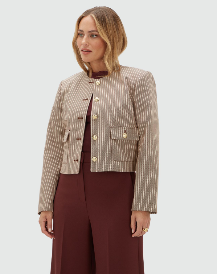 ELIRA cropped blazer - burgundy stripe