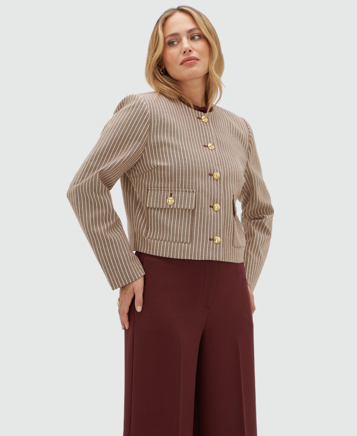 ELIRA cropped blazer - burgundy stripe