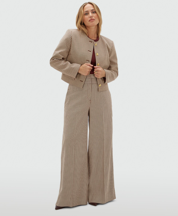 ELIRA cropped blazer - burgundy stripe