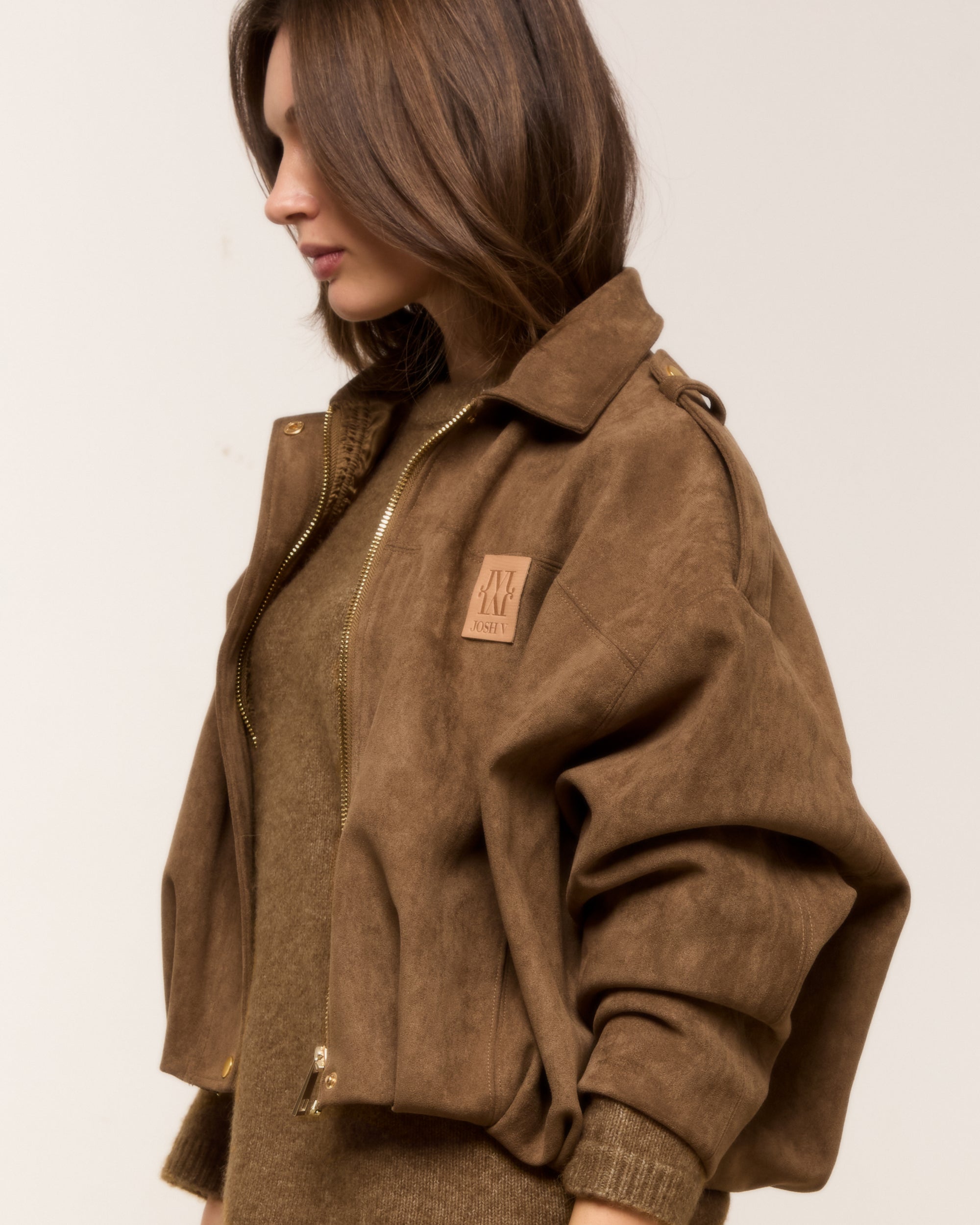 JV-VITO oversized jacket van suedine - dark khaki
