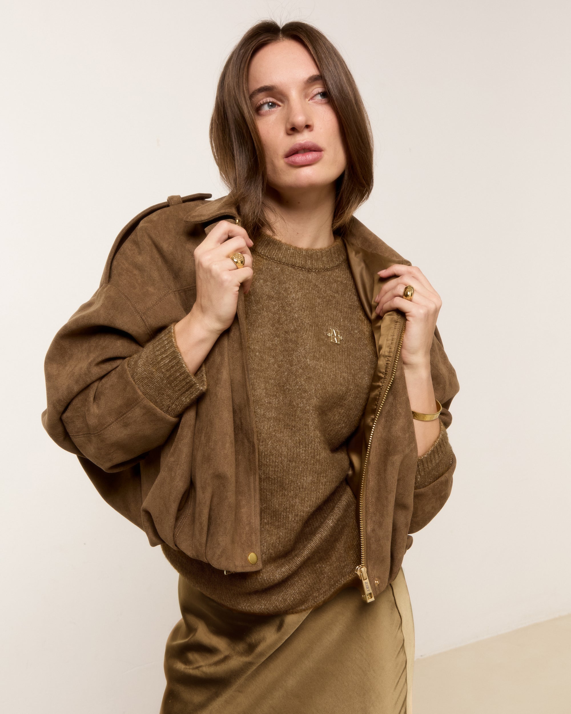 JV-VITO oversized jacket van suedine - dark khaki