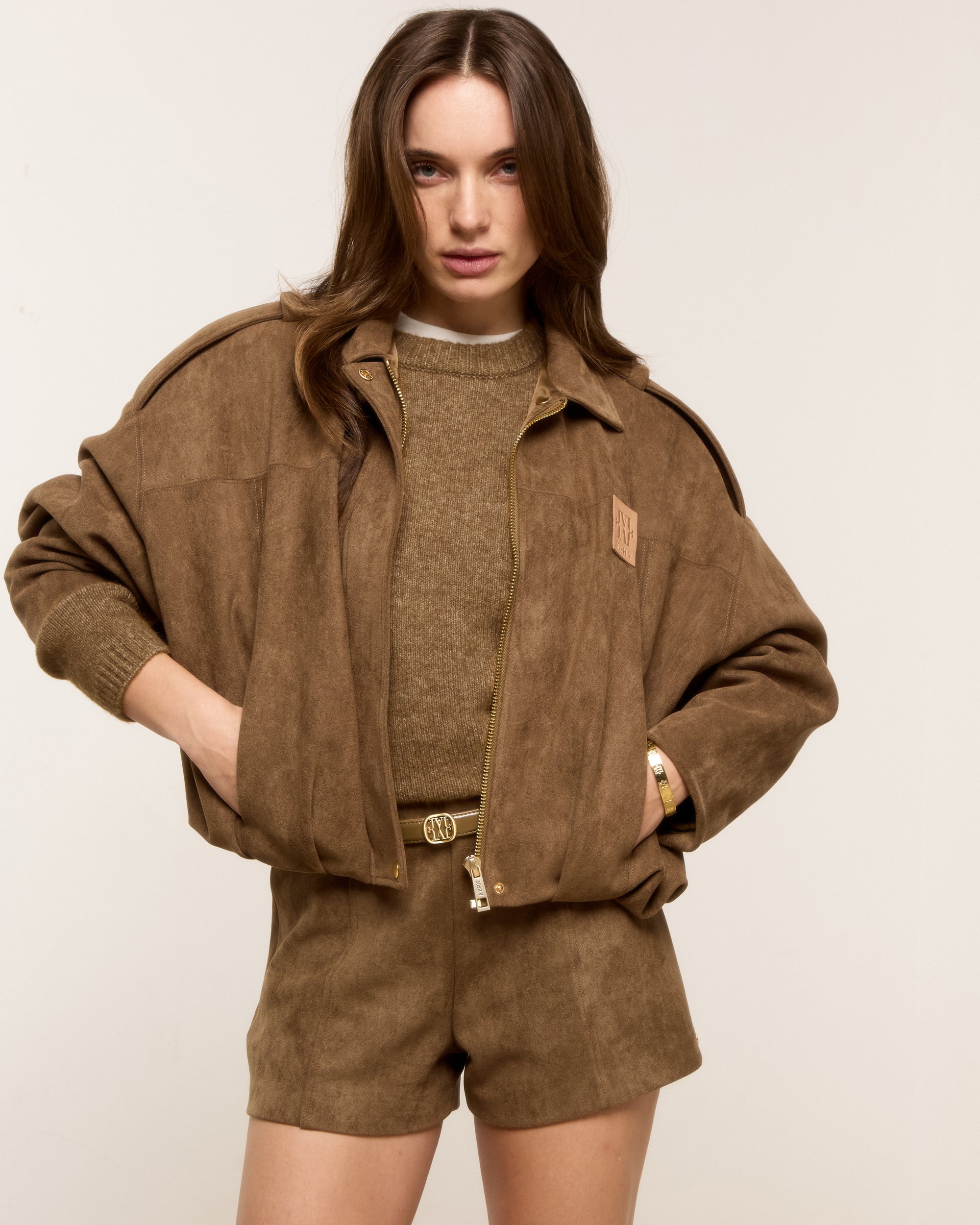 JV-VITO oversized jacket van suedine - dark khaki