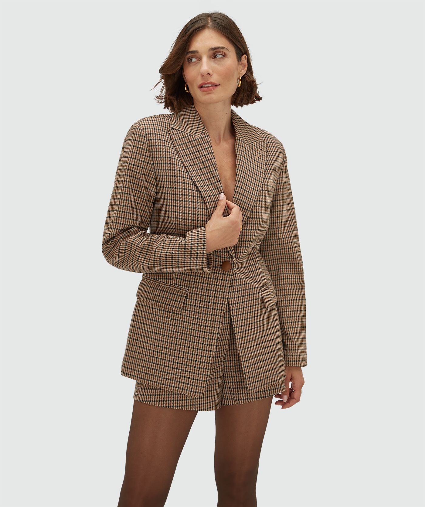 JV-BERYL getailleerde blazer - brown check