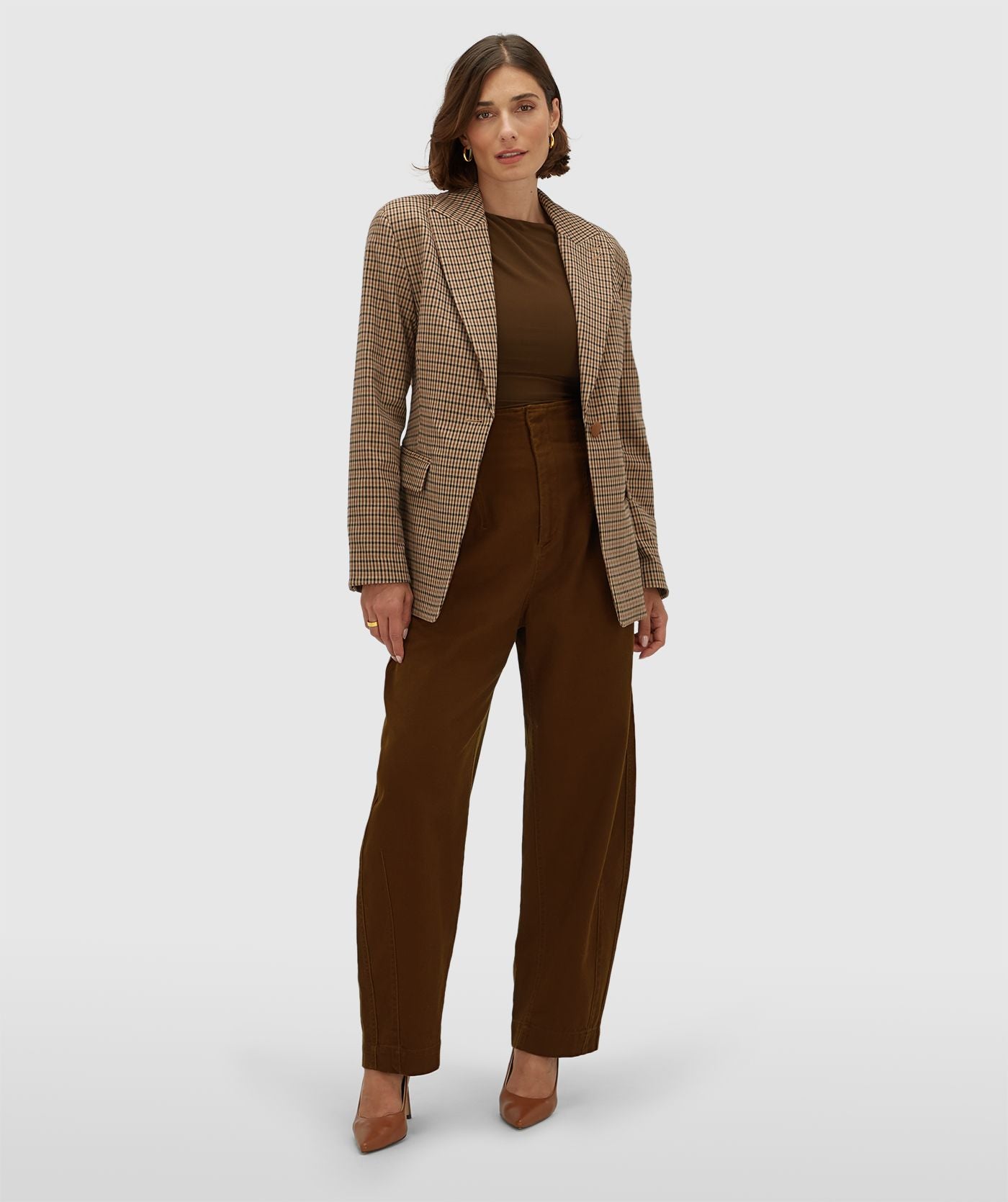 JV-BERYL getailleerde blazer - brown check