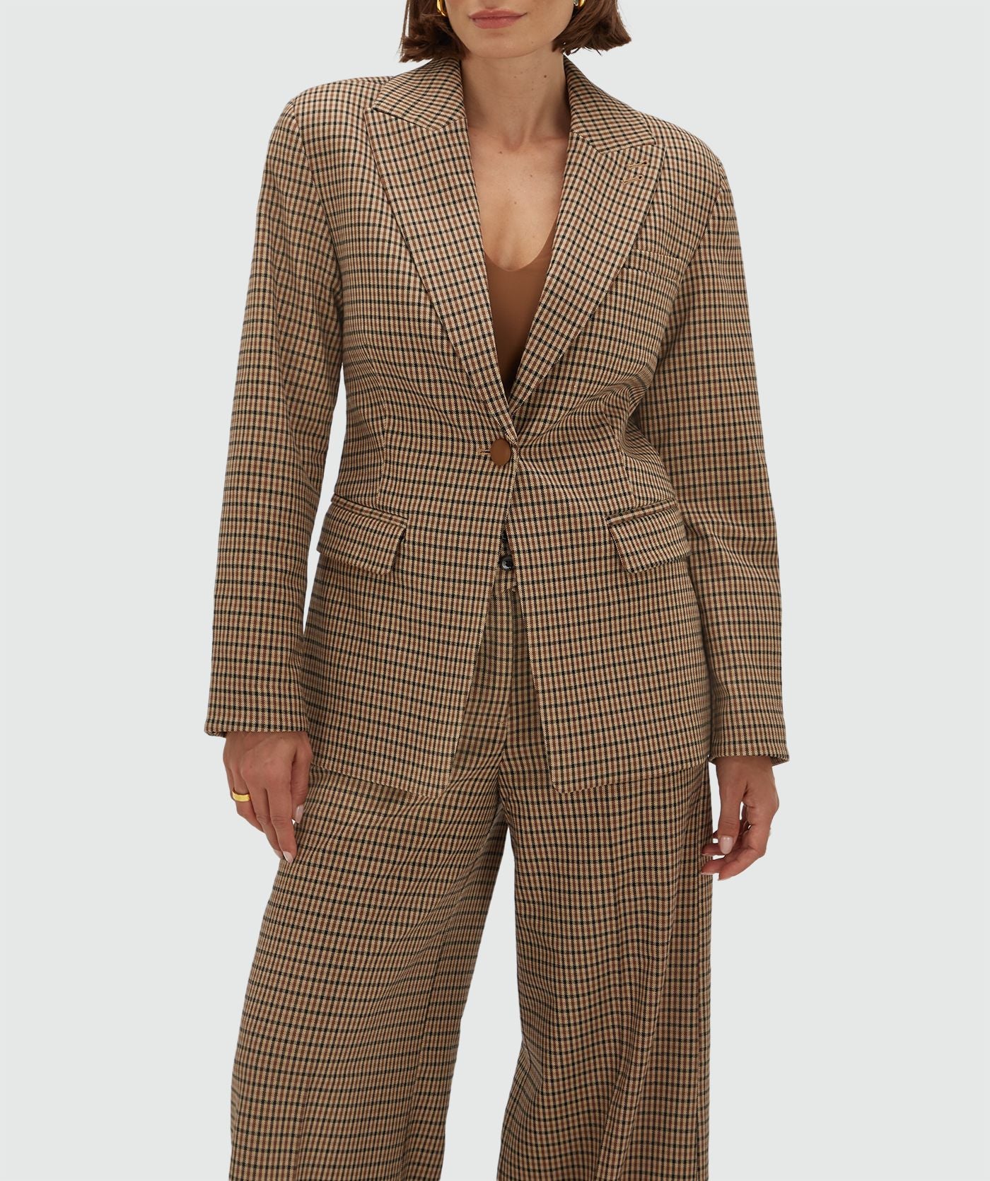 JV-BERYL getailleerde blazer - brown check