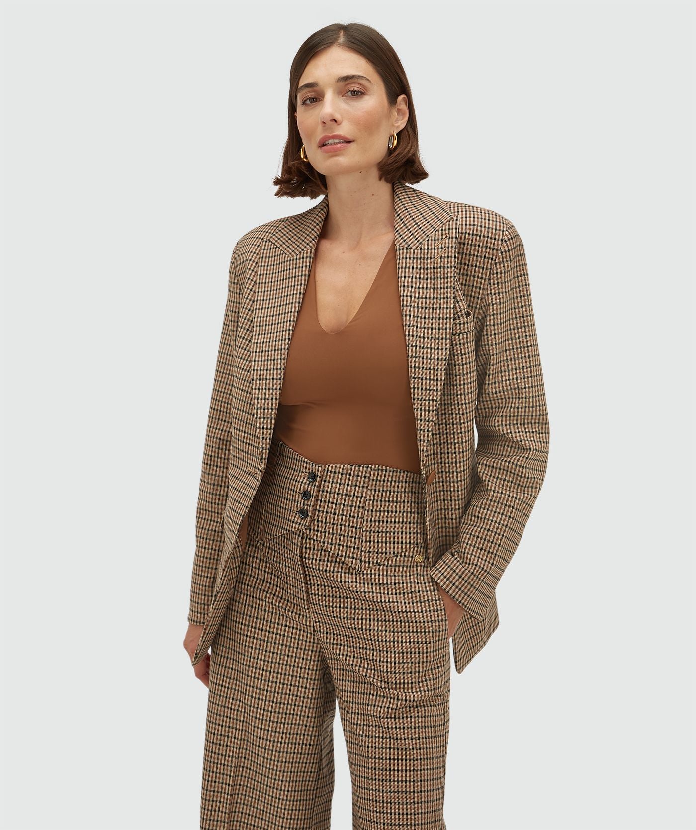 JV-BERYL getailleerde blazer - brown check